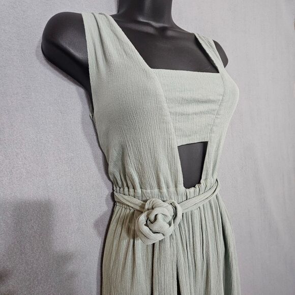 Mara Hoffman Jumpsuit Krinkle Sage Green Wide Leg Gauzy SZ 8 Cropped Tie Back - Picture 1 of 7